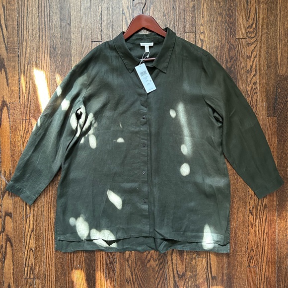 Eileen Fisher Handkerchief Linen Classic Collared Shirt - Picture 5 of 16